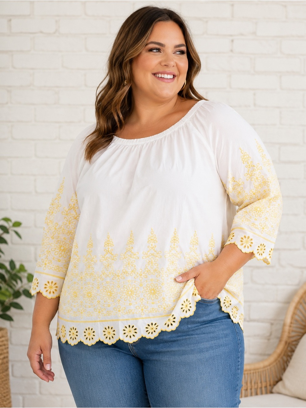 Talbots Cotton Embroidered Eyelet Blouse Like New 2X